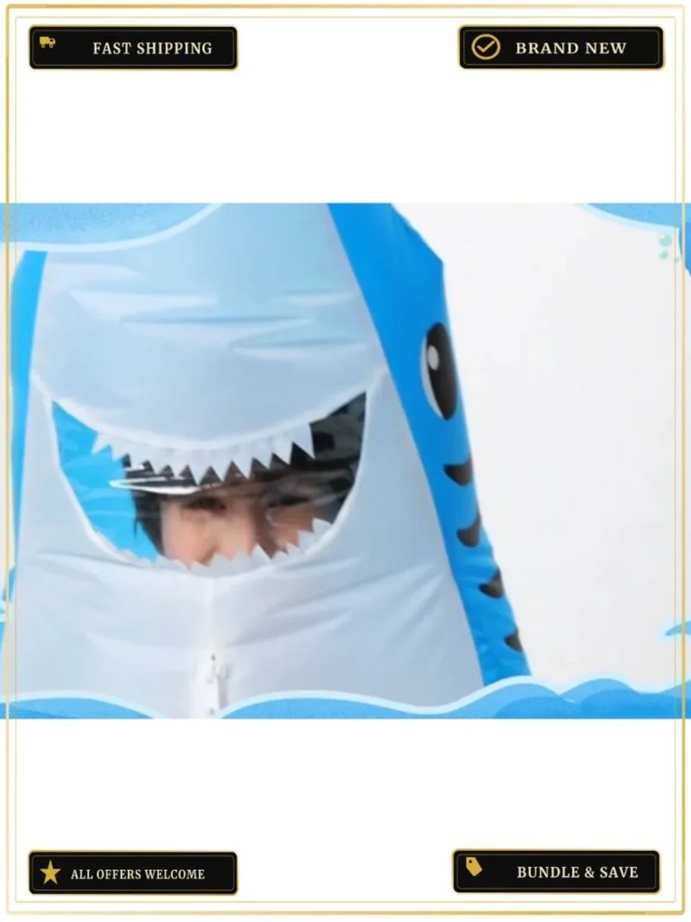 Inflatable Shark Costume for Kids Blow Up Halloween Cosplay Party Suit